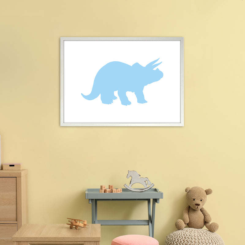 Triceratops Light Blue  Art Print by Pixy Paper A1 Oak Frame