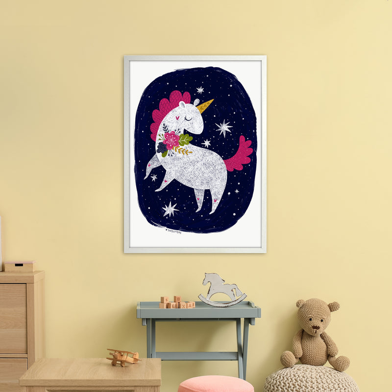 Magical Night Unicorn  Art Print by Pixy Paper A1 Oak Frame