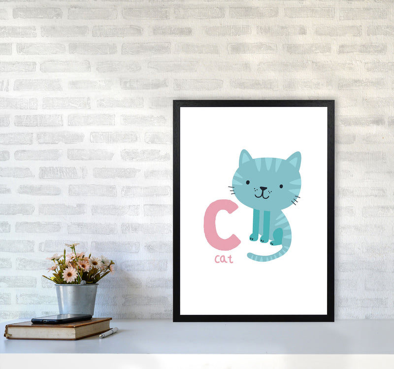 Alphabet Animals, C Is For Cat Framed Nursey Wall Art Print A2 White Frame