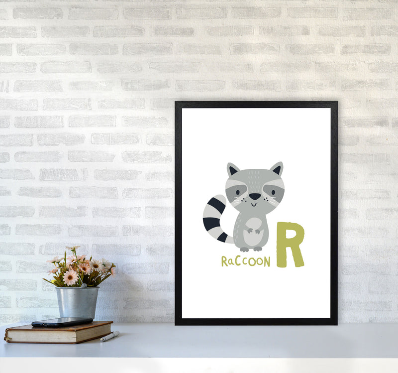 Alphabet Animals, R Is For Raccoon Framed Nursey Wall Art Print A2 White Frame