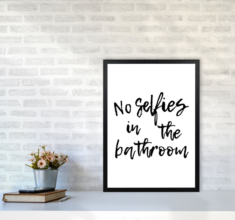 No Selfies, Bathroom Modern Print, Framed Bathroom Wall Art A2 White Frame
