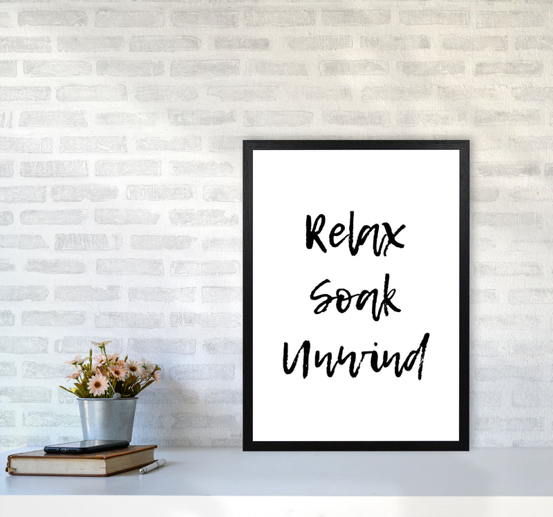 Relax Soak Unwind, Bathroom Modern Print, Framed Bathroom Wall Art A2 White Frame