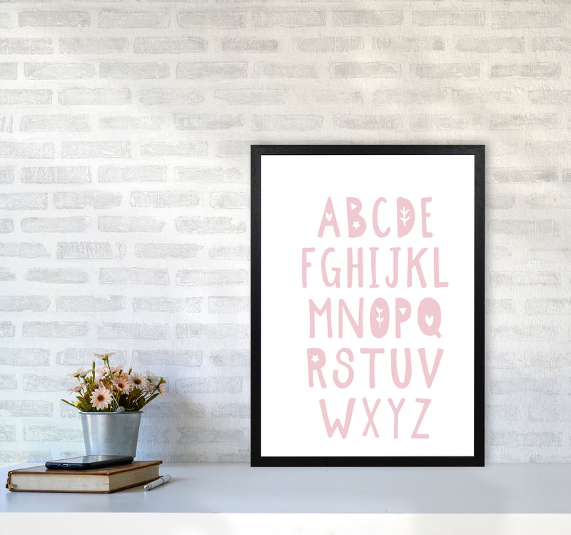 Baby Pink Alphabet Framed Nursey Wall Art Print A2 White Frame