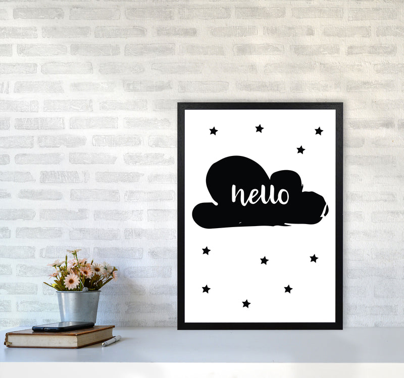Hello Cloud Black Framed Nursey Wall Art Print A2 White Frame
