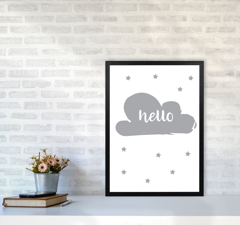 Hello Cloud Grey Framed Nursey Wall Art Print A2 White Frame