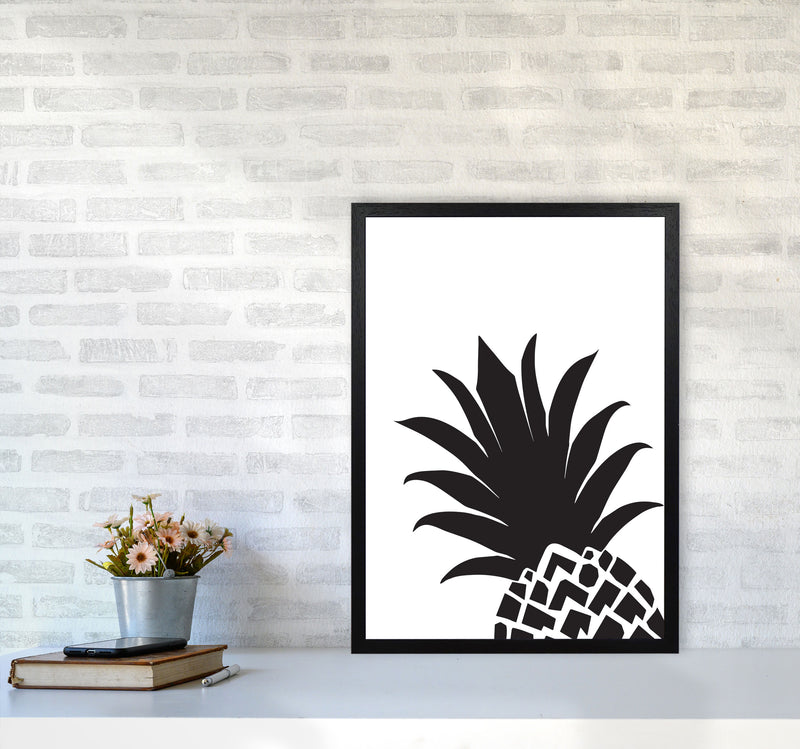 Black Pineapple 1 Modern Print, Framed Kitchen Wall Art A2 White Frame