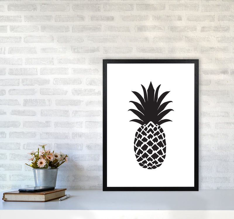Black Pineapple 2 Modern Print, Framed Kitchen Wall Art A2 White Frame