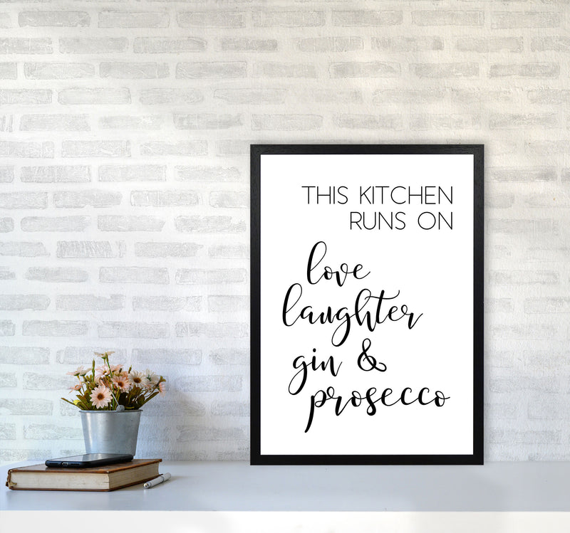 This Kitchen Runs On Love Laughter Gin & Prosecco Print, Framed Kitchen Wall Art A2 White Frame