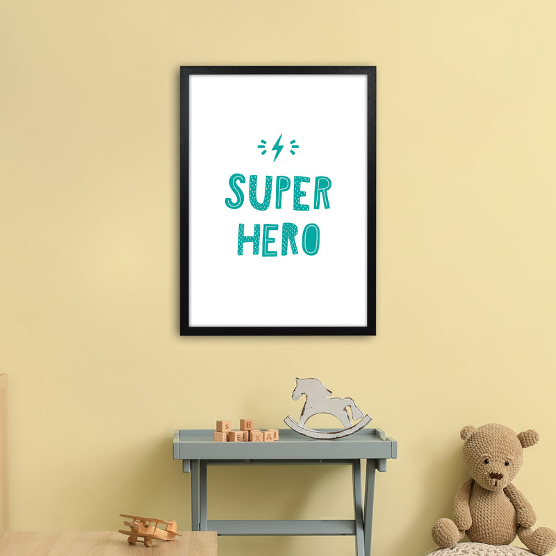 Super Hero Teal Super Scandi  Art Print by Pixy Paper A2 White Frame