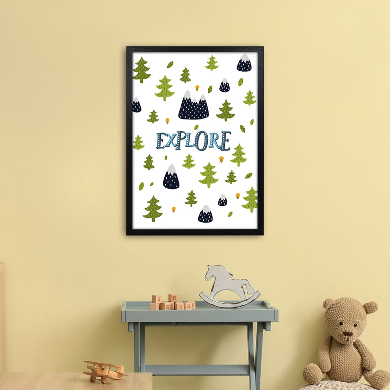 Little Explorer Trees Blue  Art Print by Pixy Paper A2 White Frame