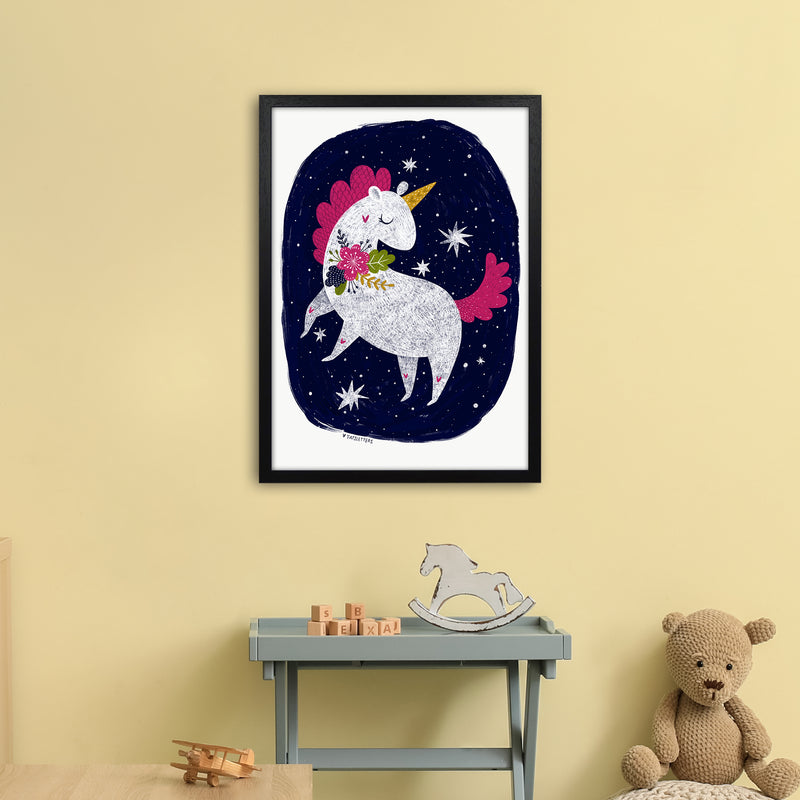 Magical Night Unicorn  Art Print by Pixy Paper A2 White Frame