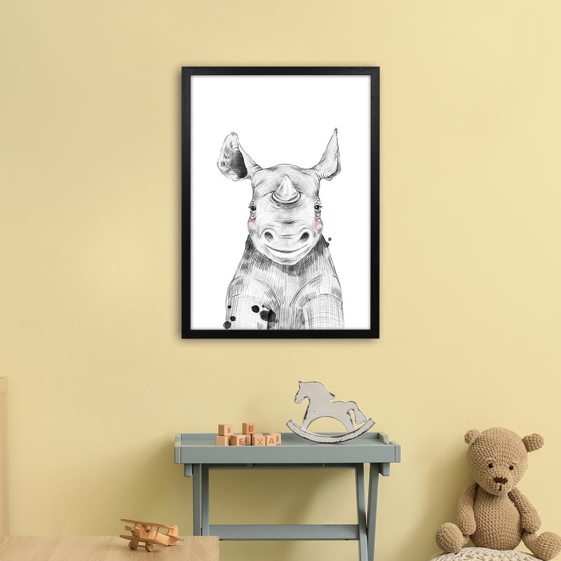 Safari Babies Rhino  Art Print by Pixy Paper A2 White Frame