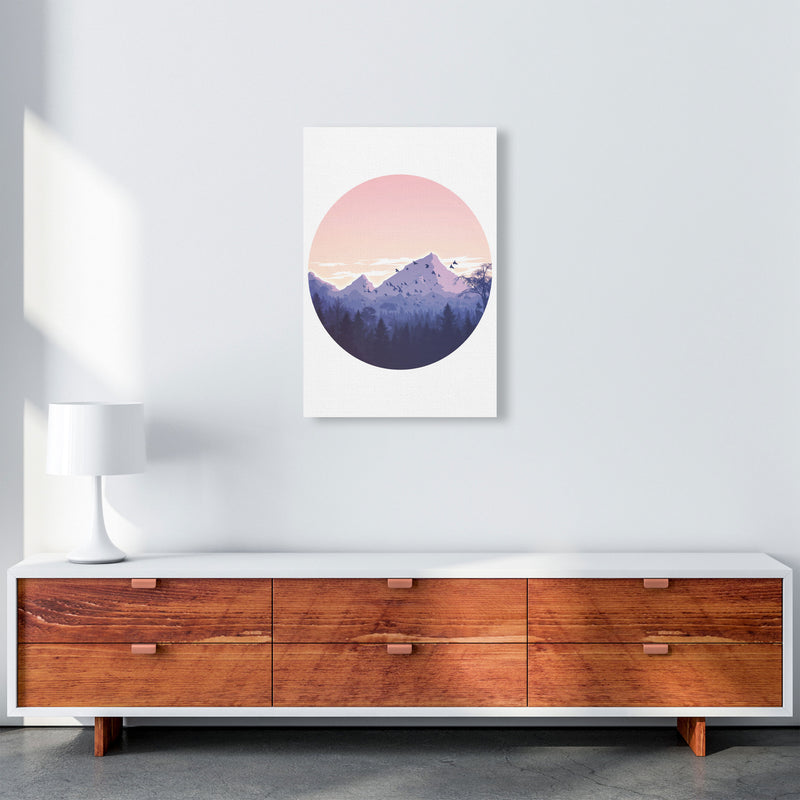 Pink Mountains Circle Abstract Modern Print A2 Canvas