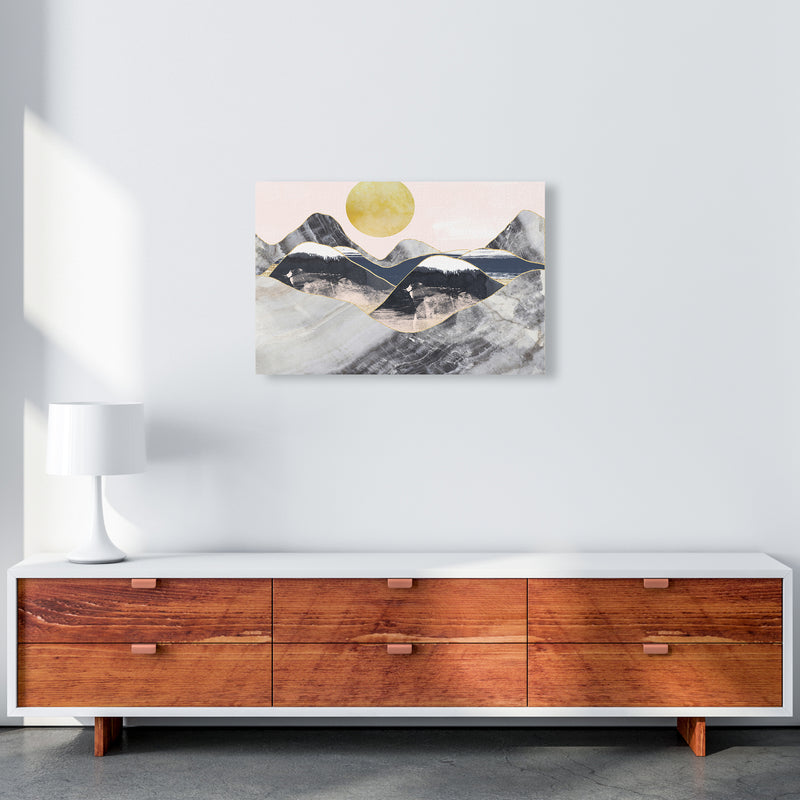 Gold Moon Navy Marble Mountains Landscape  Art Print by Pixy Paper A2 Canvas
