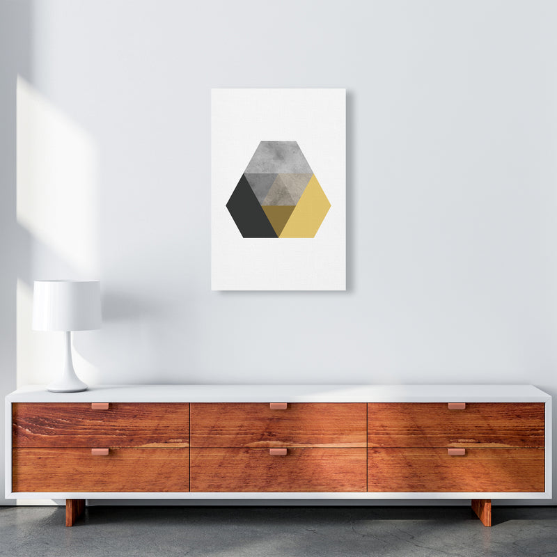 Geometric Mustard And Black Hexagon  Art Print by Pixy Paper A2 Canvas