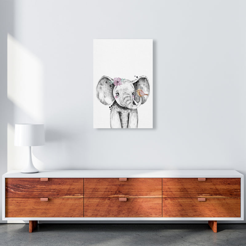 Safari Babies Elephant With Flower  Art Print by Pixy Paper A2 Canvas