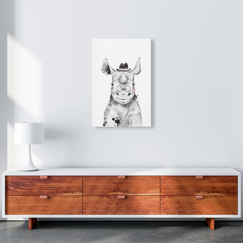 Safari Babies Rhino With Hat  Art Print by Pixy Paper A2 Canvas