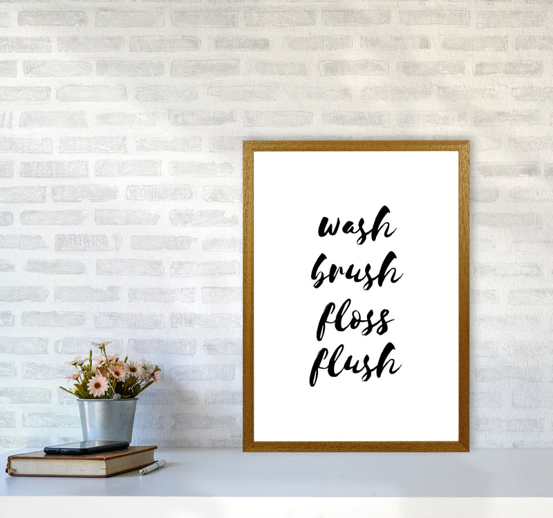 Wash Brush Floss Flush, Bathroom Modern Print, Framed Bathroom Wall Art A2 Print Only