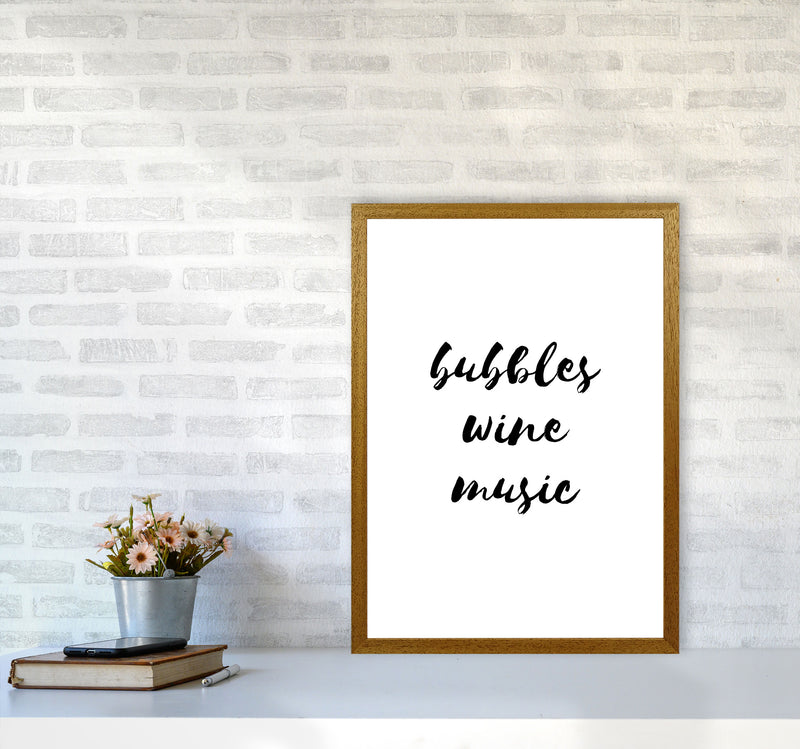 Bubbles Wine Music, Bathroom Framed Typography Wall Art Print A2 Print Only