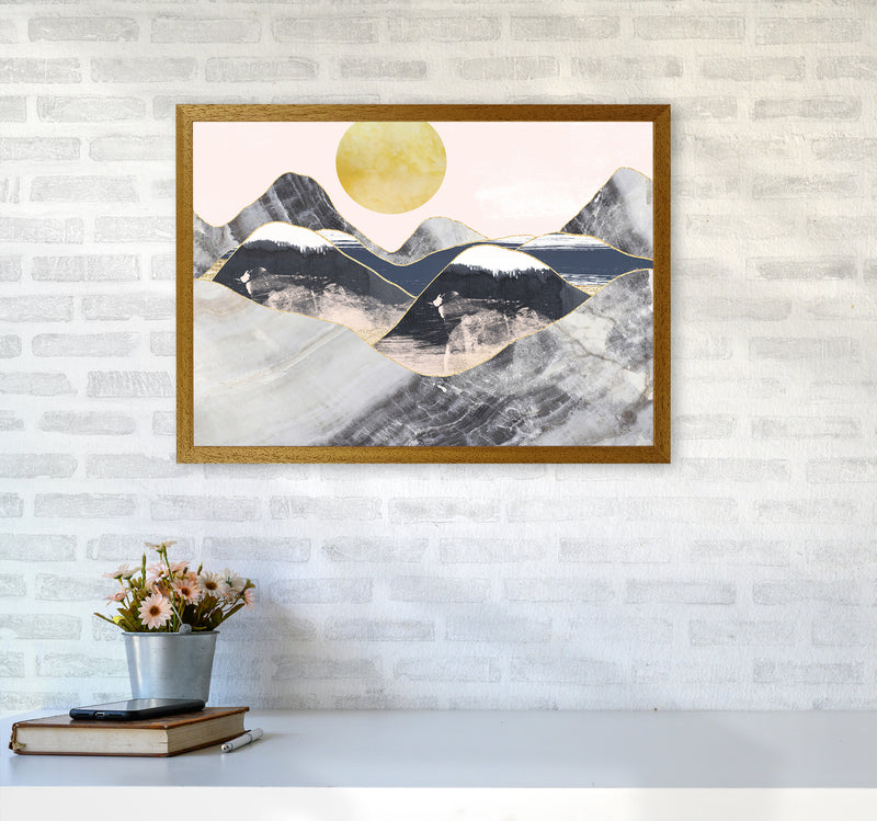 Gold Moon Navy Marble Mountains Landscape  Art Print by Pixy Paper A2 Print Only