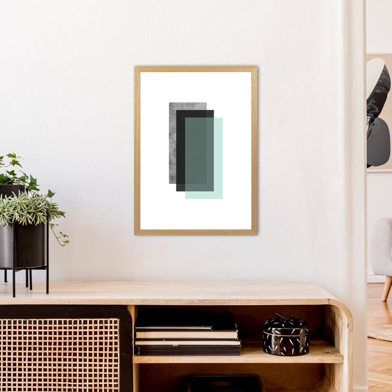 Geometric Mint And Black Rectangles  Art Print by Pixy Paper A2 Print Only