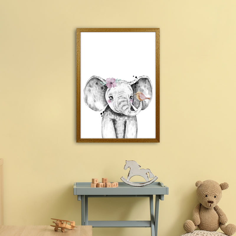 Safari Babies Elephant With Flower  Art Print by Pixy Paper A2 Print Only