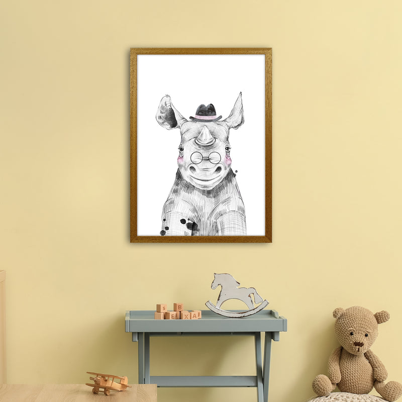 Safari Babies Rhino With Hat  Art Print by Pixy Paper A2 Print Only