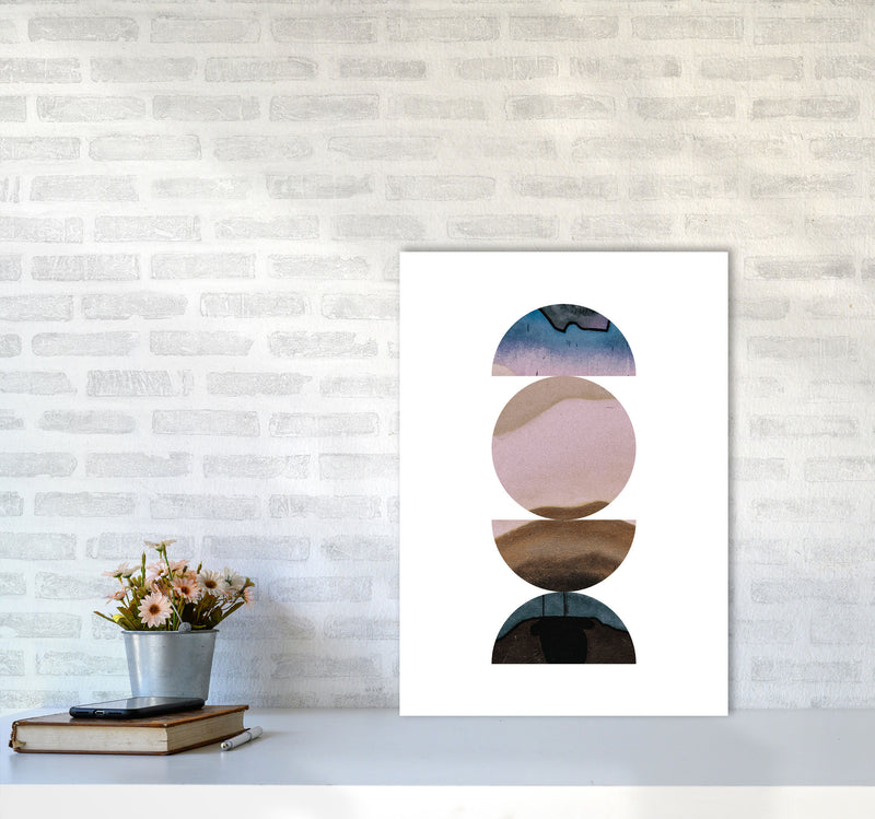 Pastel And Sand Abstract Circles Modern Print A2 Black Frame