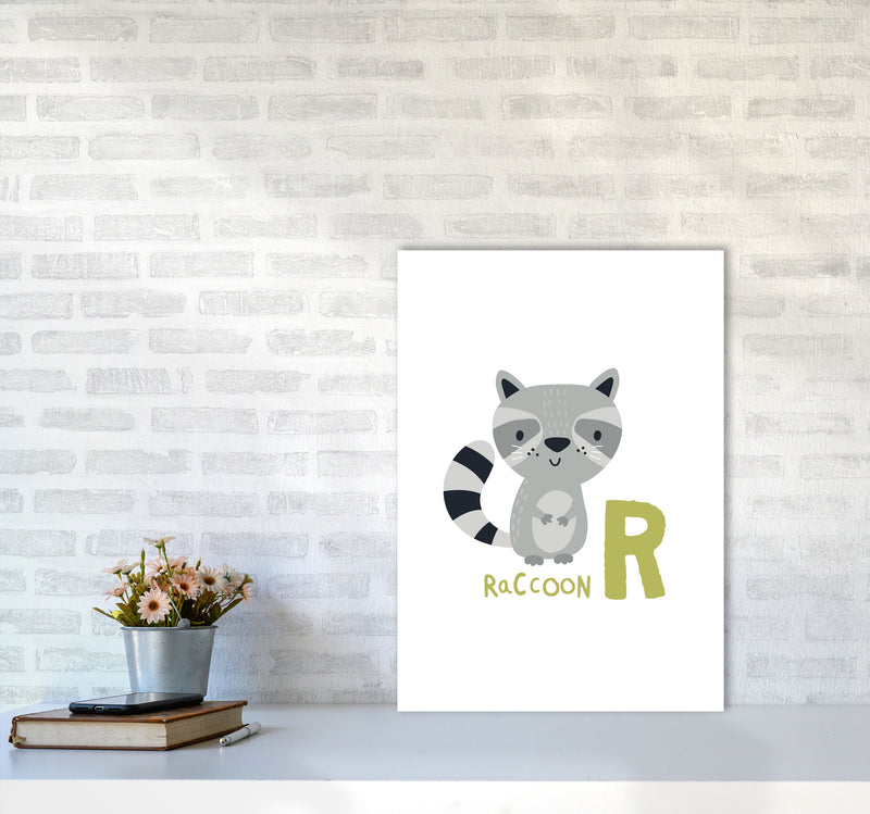 Alphabet Animals, R Is For Raccoon Framed Nursey Wall Art Print A2 Black Frame