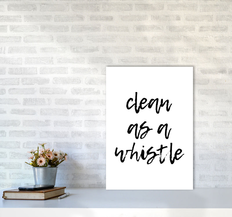 Clean As A Whistle, Bathroom Modern Print, Framed Bathroom Wall Art A2 Black Frame