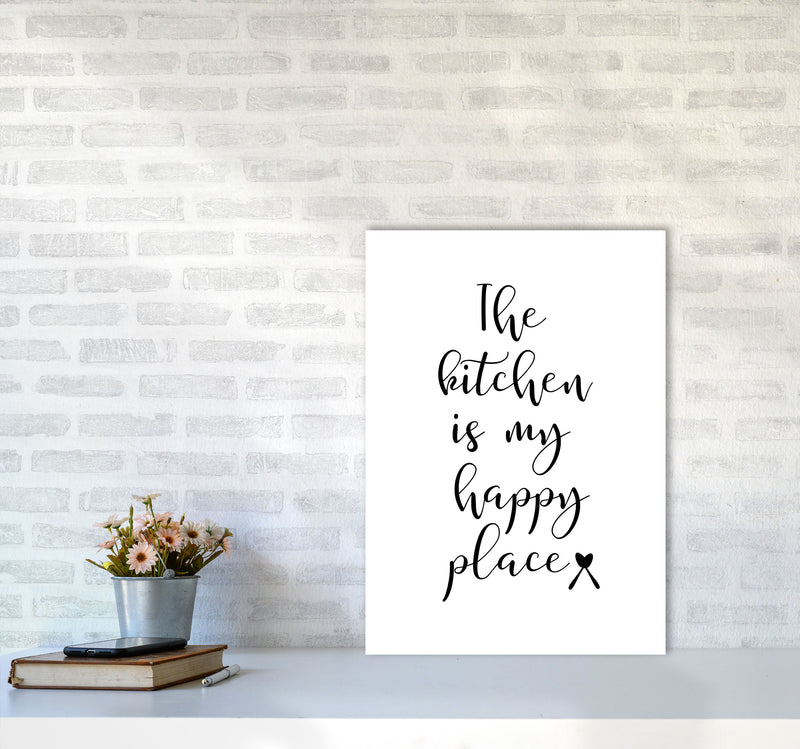The Kitchen Is My Happy Place Modern Print, Framed Kitchen Wall Art A2 Black Frame