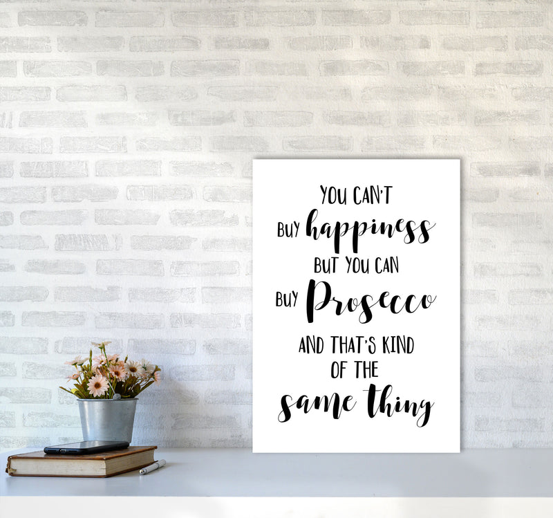 Happiness Is Prosecco Modern Print, Framed Kitchen Wall Art A2 Black Frame