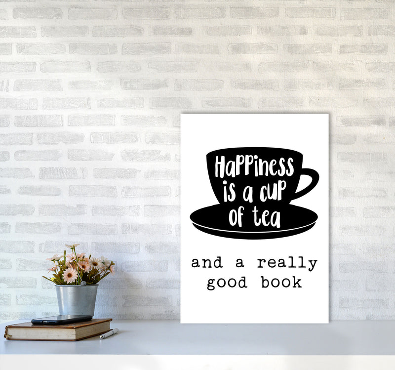 Happiness Is A Cup Of Tea Modern Print, Framed Kitchen Wall Art A2 Black Frame