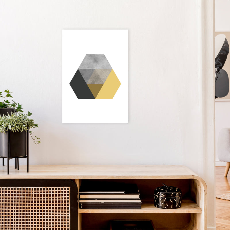 Geometric Mustard And Black Hexagon  Art Print by Pixy Paper A2 Black Frame