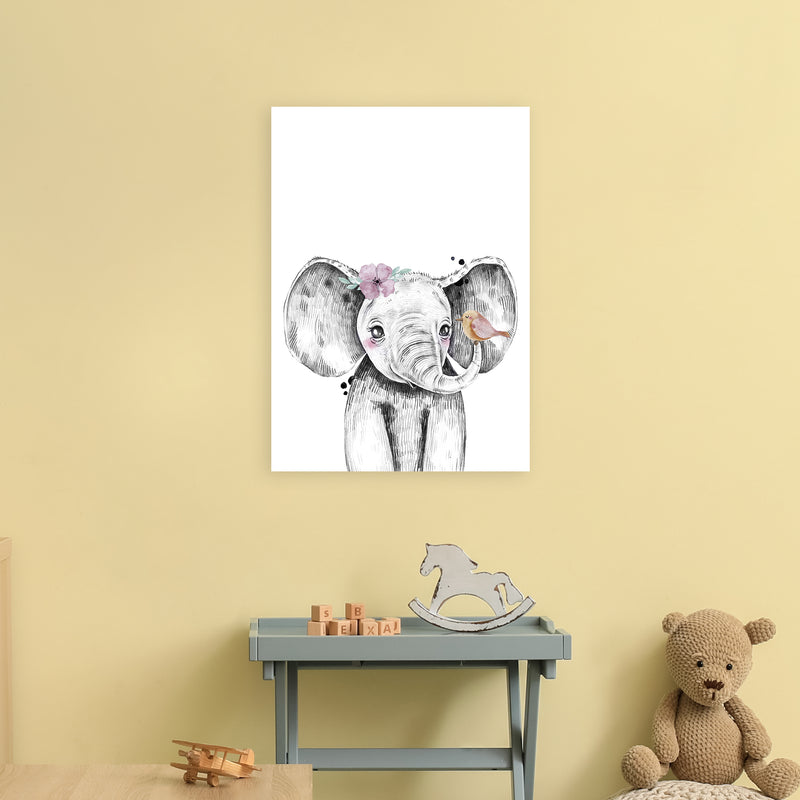 Safari Babies Elephant With Flower  Art Print by Pixy Paper A2 Black Frame