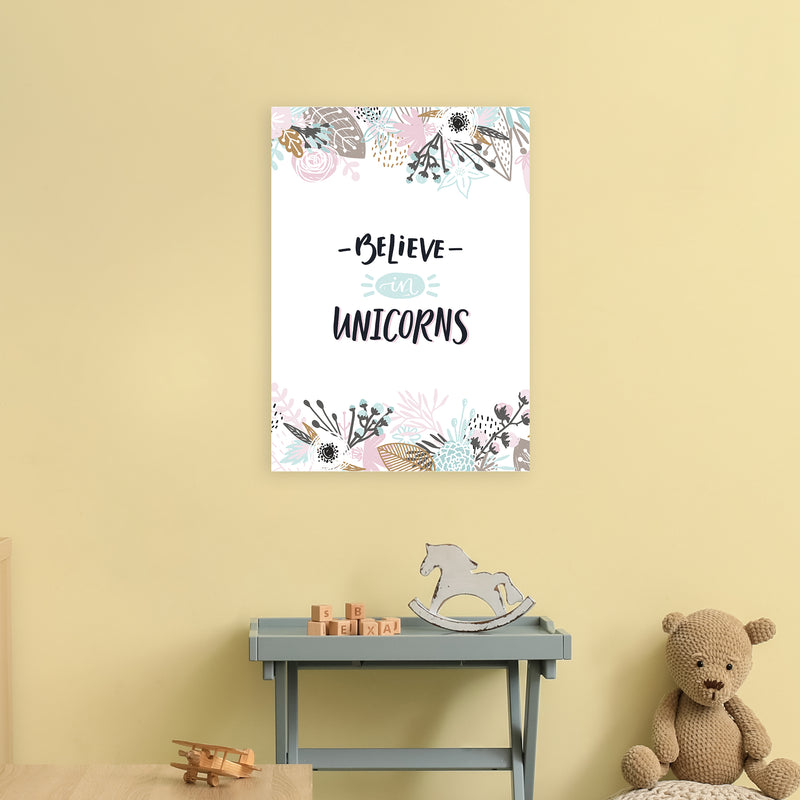 Believe In Unicorns Floral  Art Print by Pixy Paper A2 Black Frame