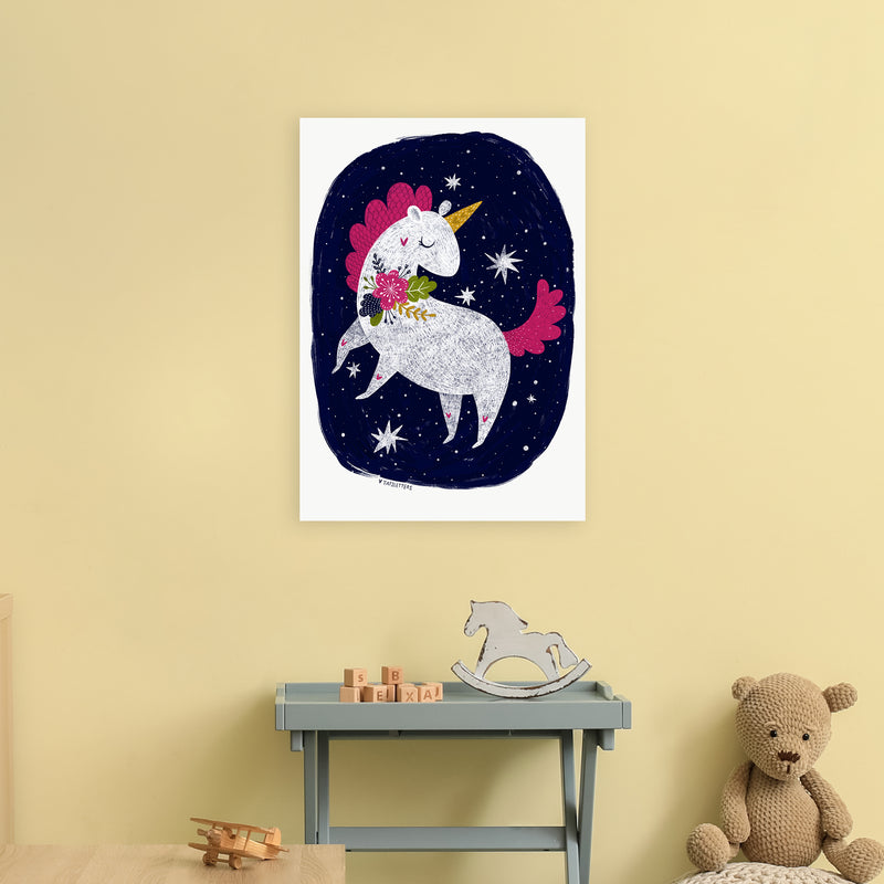 Magical Night Unicorn  Art Print by Pixy Paper A2 Black Frame