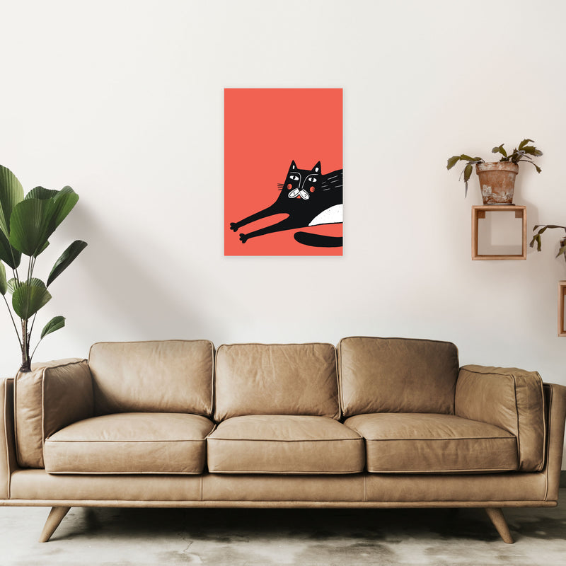Cat Stretching Art Print by Pixy Paper A2 Black Frame