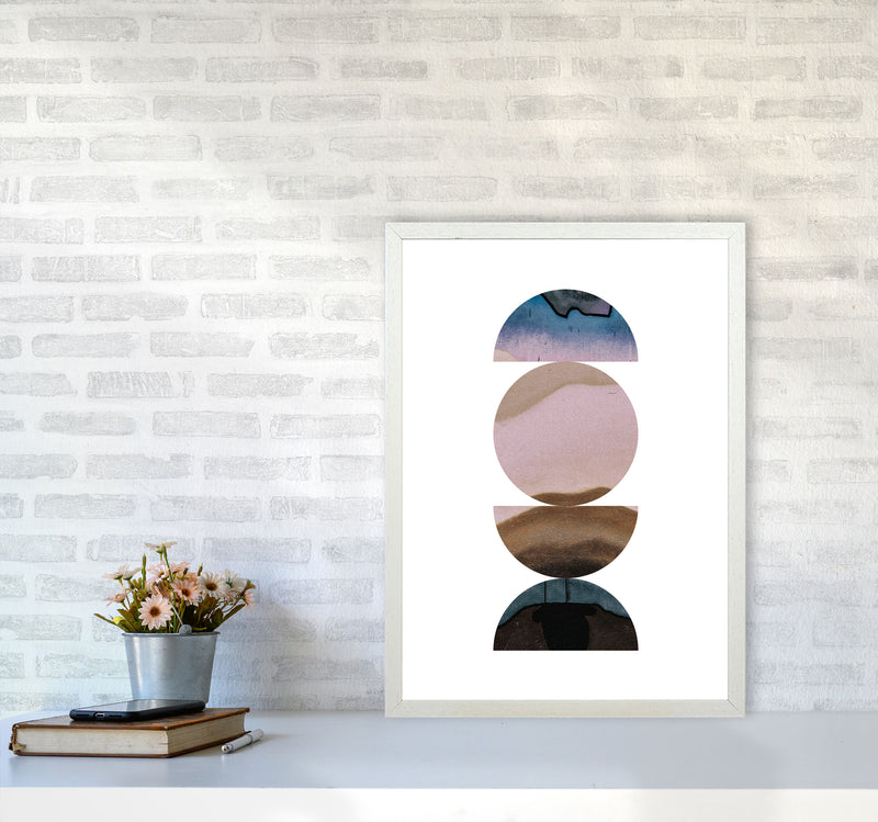 Pastel And Sand Abstract Circles Modern Print A2 Oak Frame