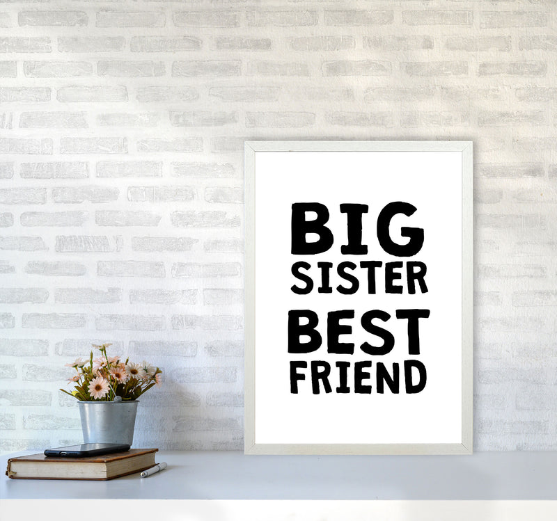 Big Sister Best Friend Black Framed Typography Wall Art Print A2 Oak Frame