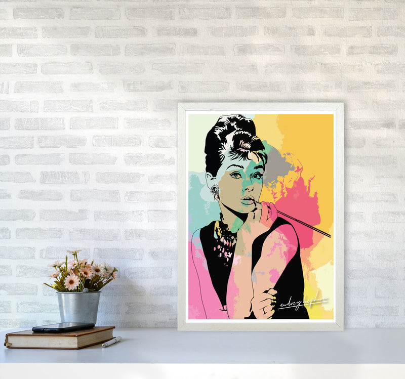 Audrey Hepburn In Colour Modern Print A2 Oak Frame