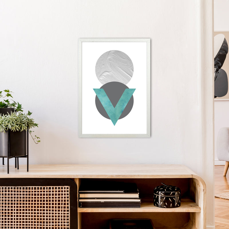 Marble Teal And Silver 1 Art Print by Pixy Paper A2 Oak Frame