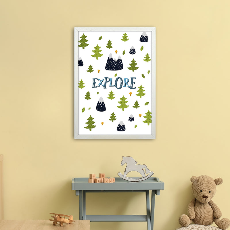 Little Explorer Trees Blue  Art Print by Pixy Paper A2 Oak Frame