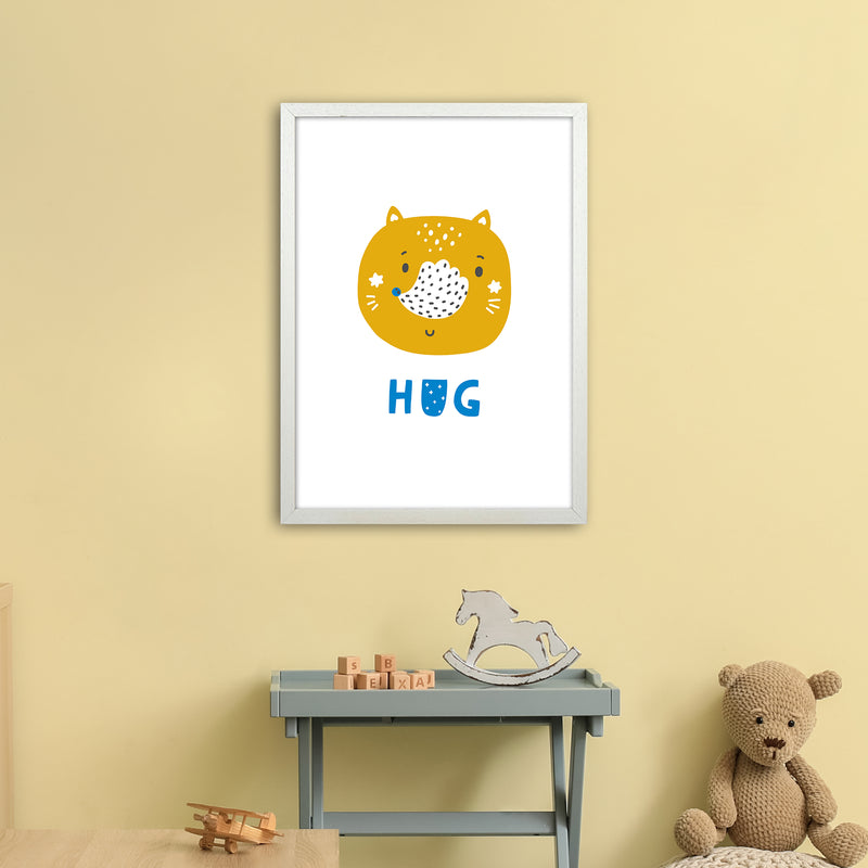 Fox Hug Blue Super Scandi  Art Print by Pixy Paper A2 Oak Frame