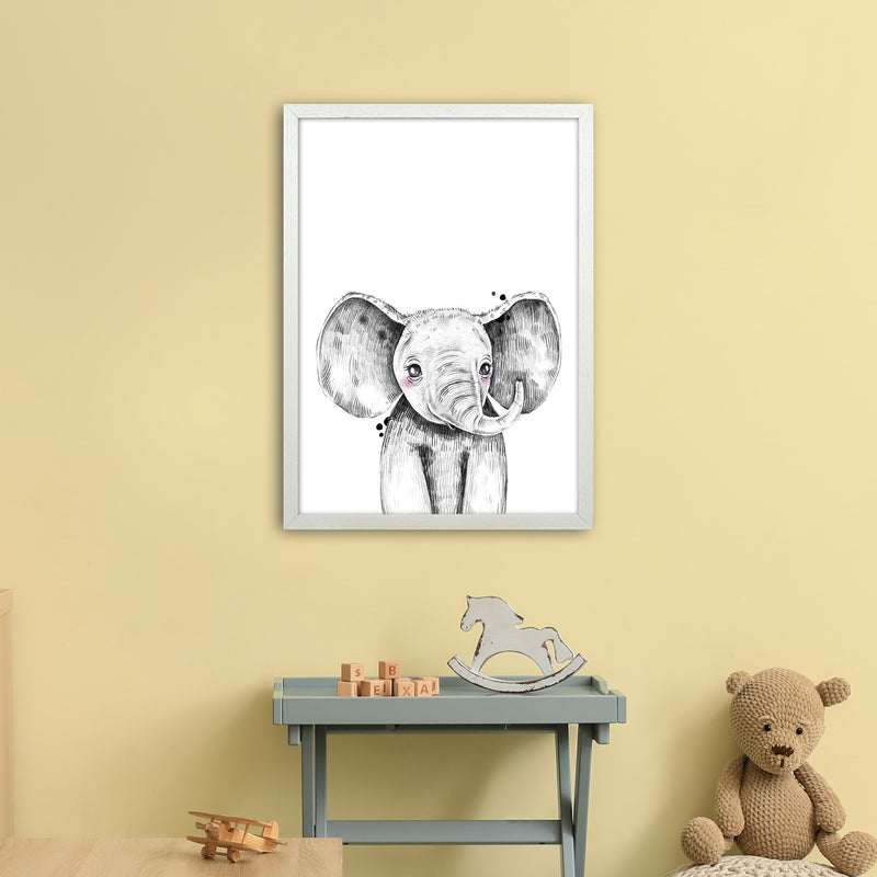 Safari Babies Elephant  Art Print by Pixy Paper A2 Oak Frame