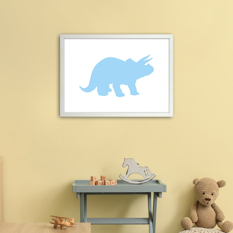 Triceratops Light Blue  Art Print by Pixy Paper A2 Oak Frame