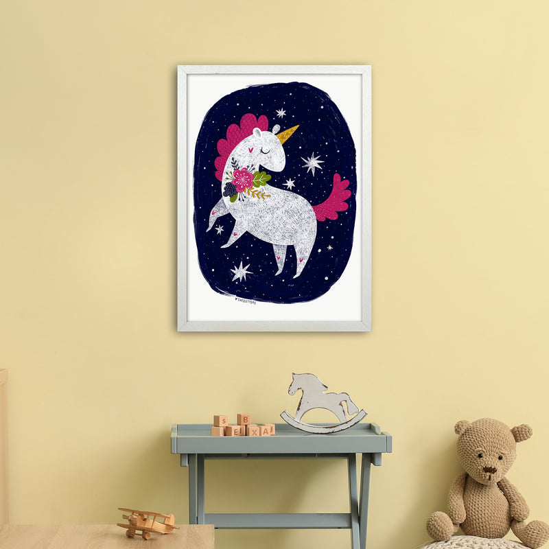 Magical Night Unicorn  Art Print by Pixy Paper A2 Oak Frame