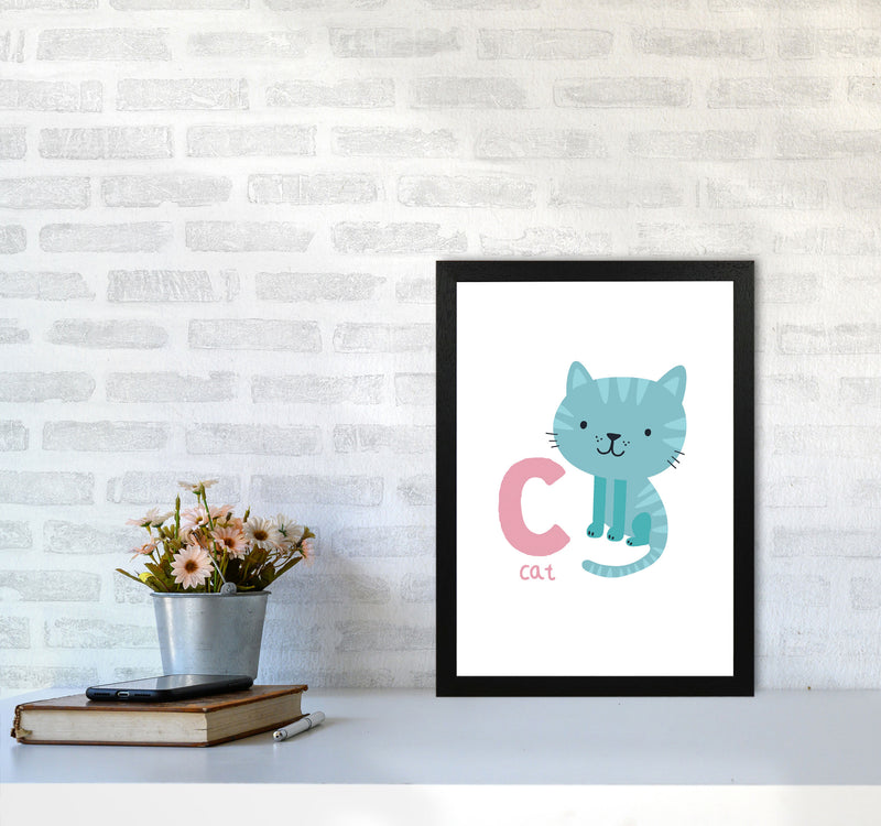 Alphabet Animals, C Is For Cat Framed Nursey Wall Art Print A3 White Frame
