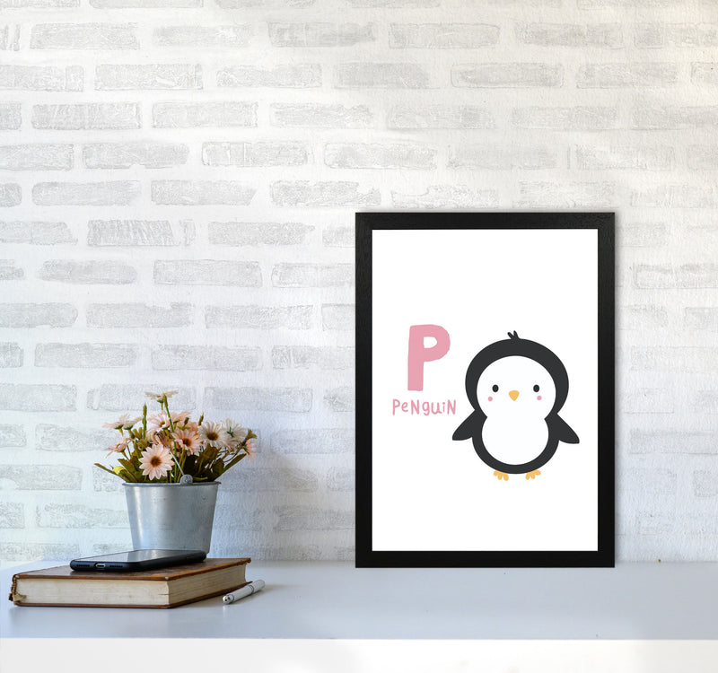 Alphabet Animals, P Is For Penguin Framed Nursey Wall Art Print A3 White Frame