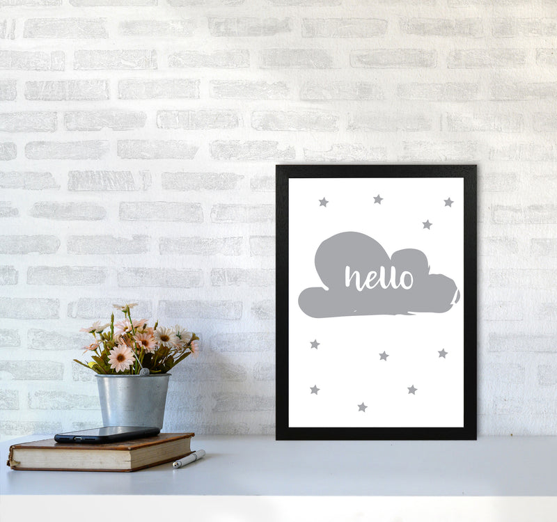 Hello Cloud Grey Framed Nursey Wall Art Print A3 White Frame